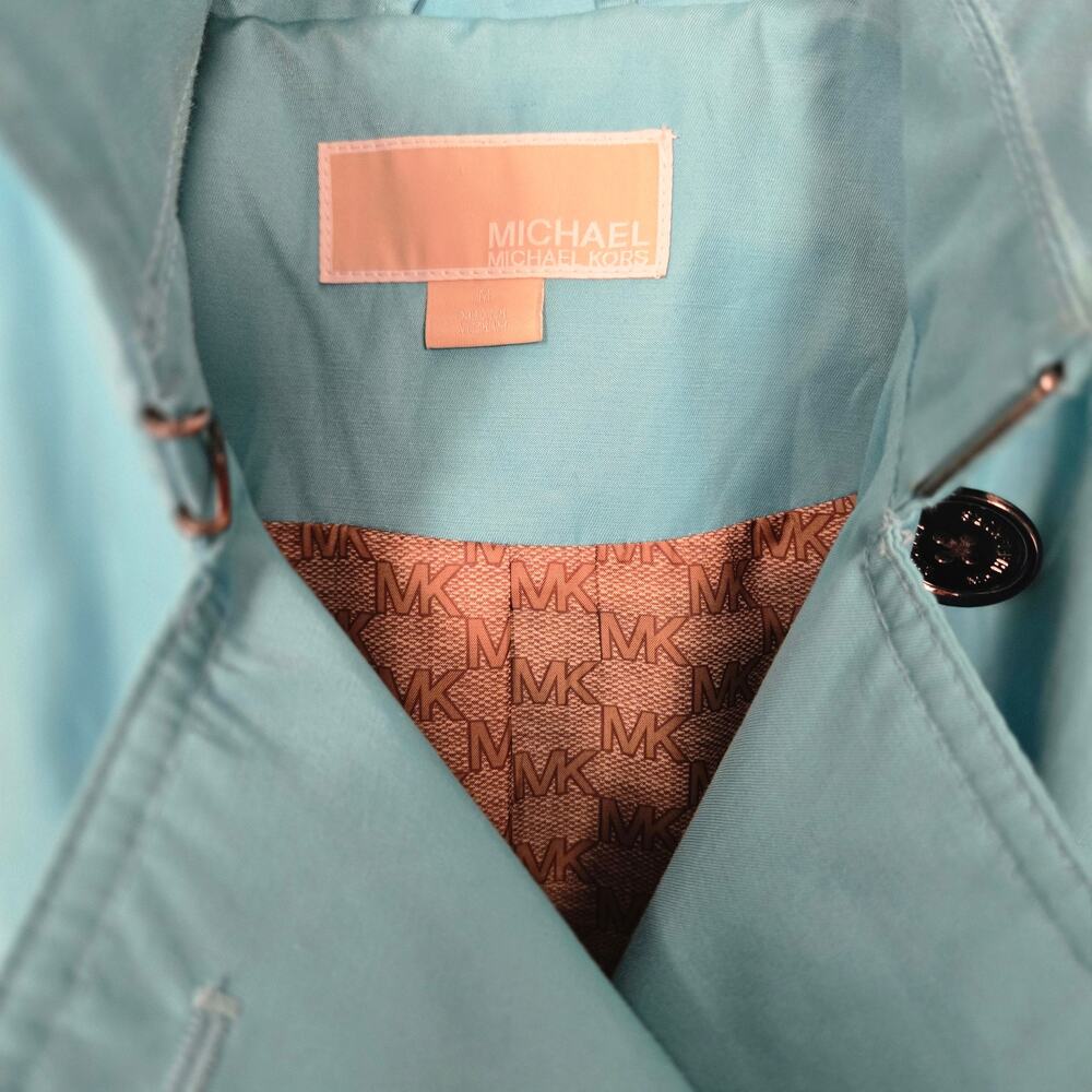 Women's Michael Kors Trench Coat Raincoat Turquoise Medium - Picture 6 of 16